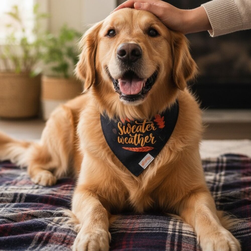 Dog Bandana Collar - Medium "Sweater Weather" Reversible Pattern